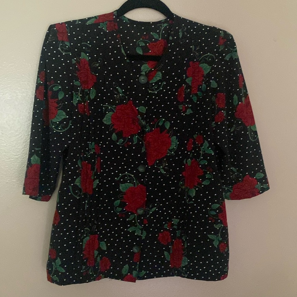 Rose and polka dot patterned blouse